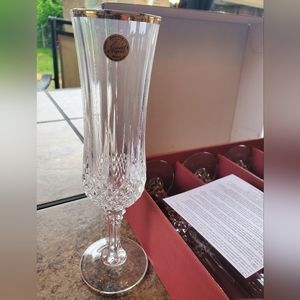 Cristal D'Arques Longchamp Gold Flute Glasses Set of 4 NIB